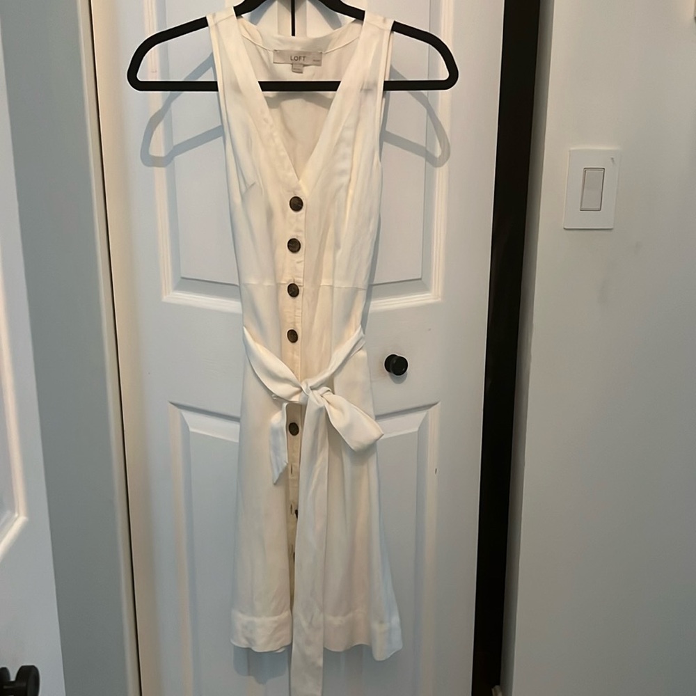 Loft petite 00P white linen dress